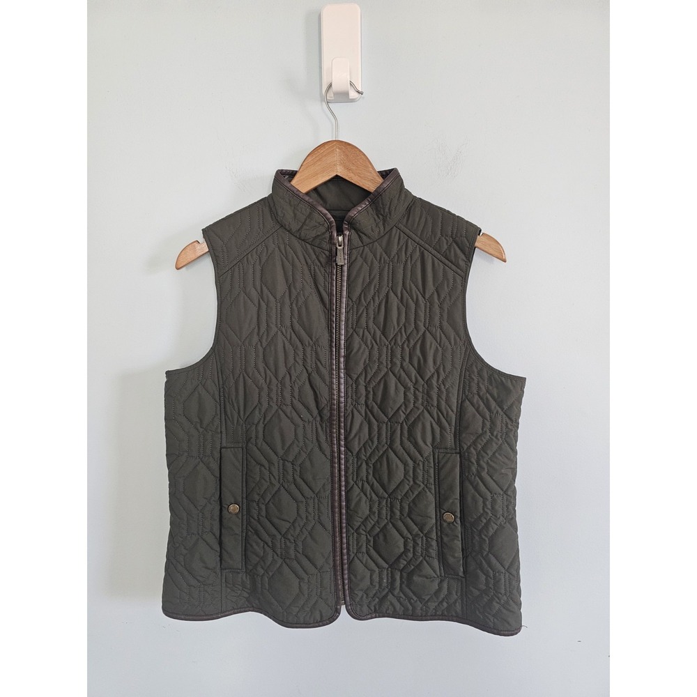 Lands End‎ Quilted Vest Women Lightweight With Faux Leather Piping Size M
